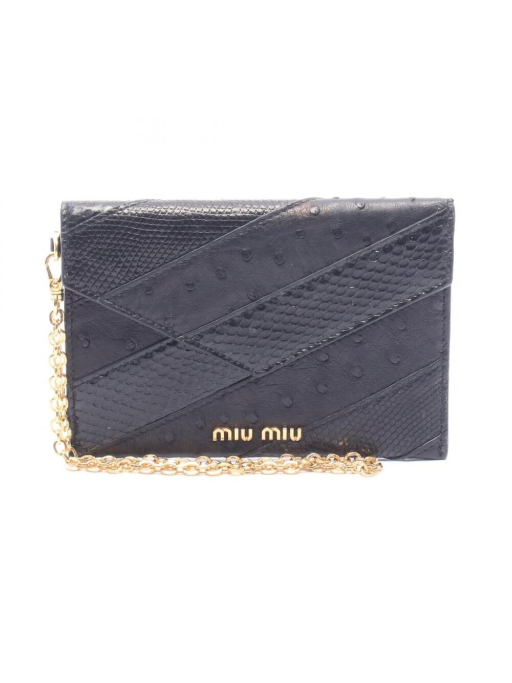 Miu Miu Pouch Madras Love Envelope Black Leather Exotic Card Case